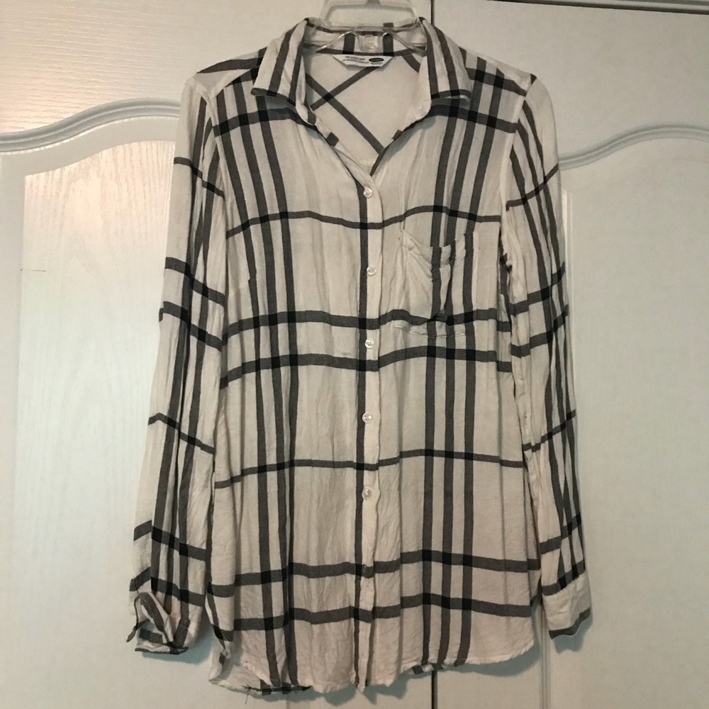 Old Navy White & Black Plaid Shirt